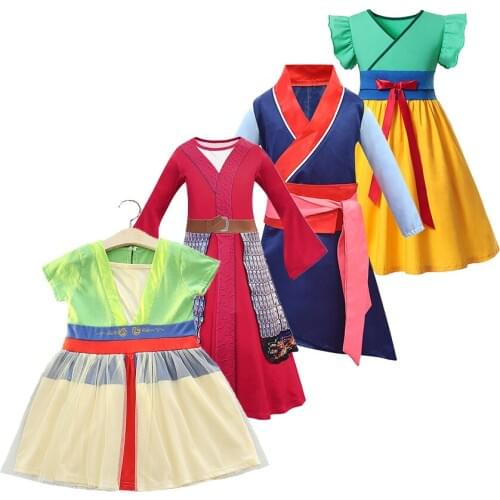 Girls Princess Dress HuaMulan Cosplay Costume Child Halloween Performance Party Gowns Kids Ancient Chinese Hero Hanfu Clothing