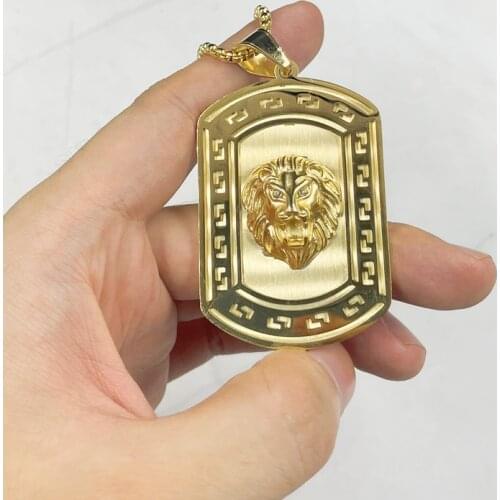 Hip Hop New Charm Iced Out Bling Gold color Lion Head Pendants Necklaces Male Gold Color Stainless Steel Jewelry Gift For Men
