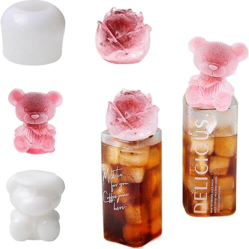 3D Bear Rose Silicone Ice Mold Whiskey Cocktail Wine Cool Tool Coffee Drink Ice Cream Decoration Mould Ice Cube Tray