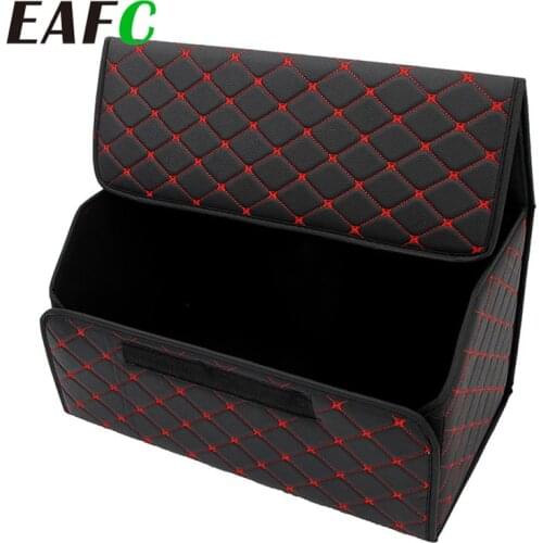 Folding Leather Car Trunk Storage Box Waterproof Cargo Storage Bag Auto Stowing Tidying Organizer Box Tool Bag Car Accessories