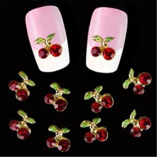 Sweet 10pcs/pack Cherry Alloy Decoration Nails Art Rhinestones 3d Nail Jewelry Nail Art Decorations Red