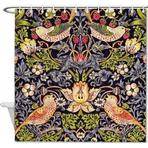 William Morris Strawberry Thief Floral Art Nouveau Shower Curtain with Hooks