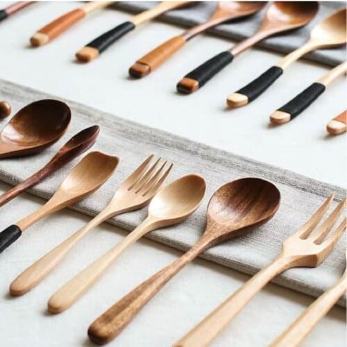 Japanese Wooden TSP A Variety Of Styles Honey Coffee Mixing Spoon Long Handle Creative Small Cute Sendok Household Tableware