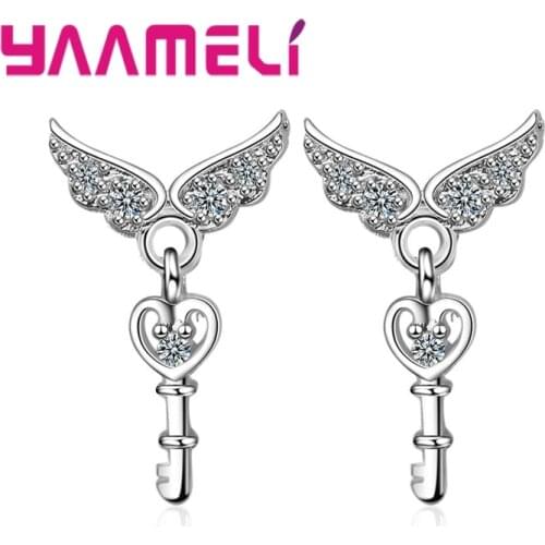 New Arrival 925 Sterling Silver Earrings For Women Girl Wings Shape Jewelry Key Shape For Anniversary Birthday Wholesale Price