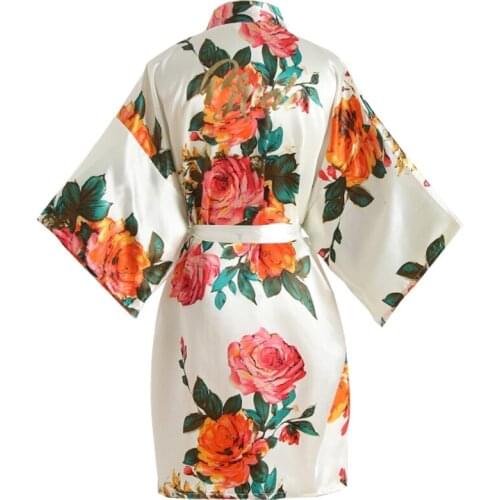 Womens Satin Robe Floral Bridesmaids White Robes Kimono Gold Word Bride Bridesmaid Dressing Gowns Short Robe Sleepwear