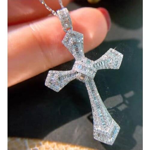 Vintage Long Cross Pendant AAAAA cz 925 sterling silver Party Wedding Cross Pendants necalaces for women Men Gemstones Jewelry