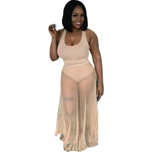 2 Piece Dress Sets See Through Mesh Women Skirts And Crop Tank Top Rompers Suit 2021 Summer Holiday Neon Beach Bathing Suit