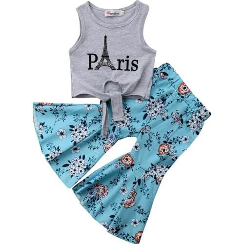 Newborn Kid Baby Girls Vest Tops T-shirt+Wide Leg Floral Pants Outfits Clothes