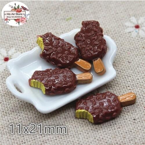 Chocolate Ice-cream stick 10PCS 11x21mm Resin Flatback Cabochon Miniature Food Art Supply Decoration Charm
