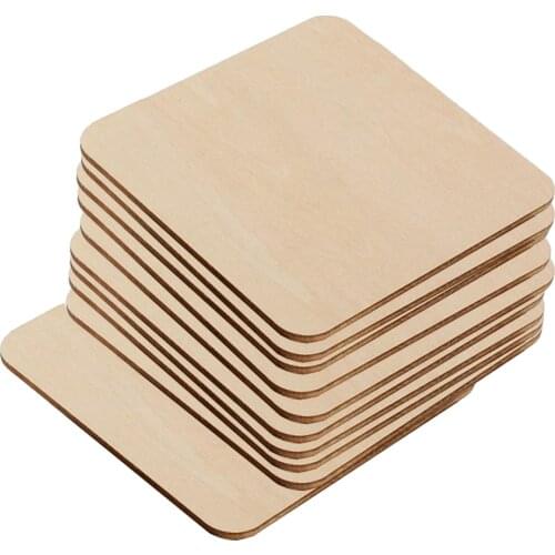 10 Pcs/Set Wooden Square Blank Coasters DIY Unfinished Wood Craft Blanks for Adult and Kids Gift Home Party Decor