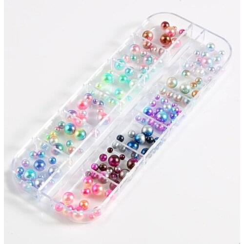 12 Colors Mermaid Symphony Pearl Mixed Size Phototherapy Nail Pearls Jewelry DIY Colorful Nail Art Decorations In Box Gel Polish