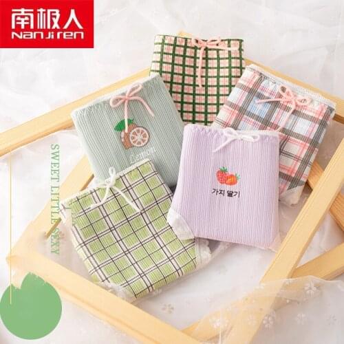 NANJIREN Women Underwear Lingerie Pants Breathable Japan Style Cotton Mid-Rise Solid Color Comfortable Girls Briefs 4pcs