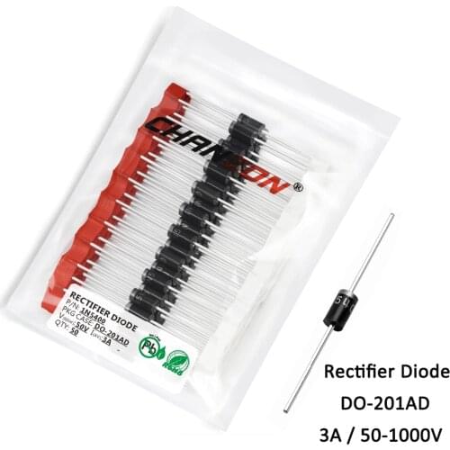 50pcs 1N5400 1N5401 1N5402 1N5404 1N5406 1N5408 Rectifier Diode 3A 50V 100V 200V 400V 600V 1000V DO-201AD (DO-27) Axial 3 Amp