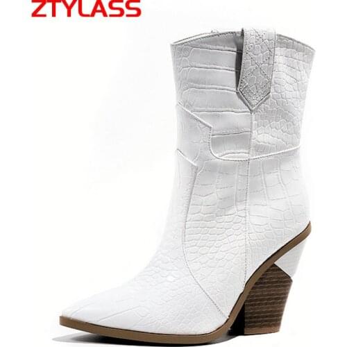 Cowboy Boots for Women Wedge High Heel Ankle Boots Snake Print Western Cowgirl Boots Autumn Winter Fashion Ladies Shoes