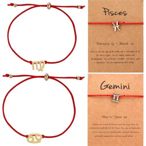 QIAMNI 12 Star Zodiac Signs Bracelet Red Rope Ball Leo Libra Aries Constellation Horoscope Astrology Galaxy Bangle Birthday Gift