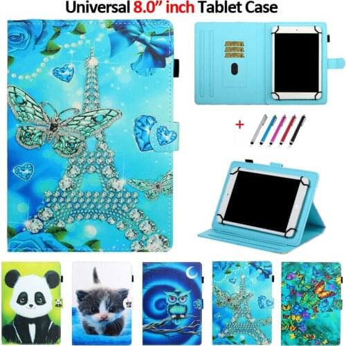 Wallet Stand Cover For Samsung Tab A 8 2019/Huawei Mediapad T3 8/M5 Lite 8/Matepad T8/Xiaomi Mi Pad 4 Universal 8" Tablet Case
