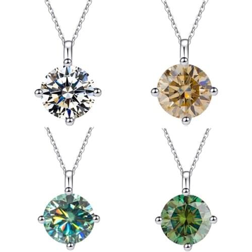 BOEYCJR 925 Silver 4 prongs 0.5ct/1ct/2ct Colorful Moissanite VVS Engagement Elegant Wedding Pendant Necklace for Women