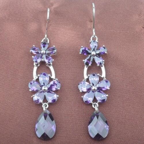 Elegant Design Purple Stone Cubic Zirconia For Women Drop Earrings Jewelry LS009