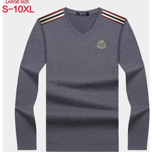 V-Neck Long Sleeve T-Shirt Mens Autumn Cotton Loose Large Mens T-Shirt Backing Shirt Casual Top Middle Age Mens Wear