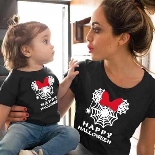 Halloween t shirt mother daughter matching clothes family Spider web mouse print kawaii mom and baby girl Cotton tshirt Tee Tops