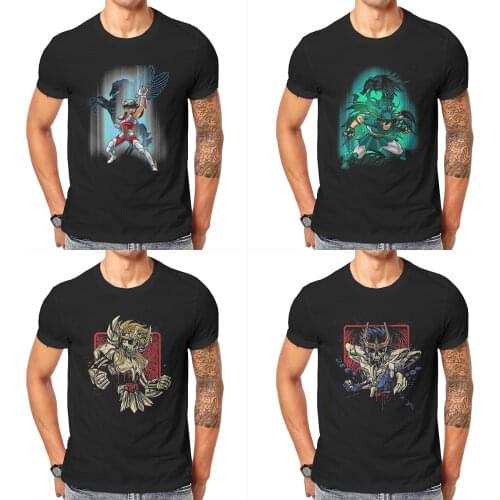 Saint Seiya Manga Cartoon Knights of the Zodiac Classic Men Tshirt Homme Graphic Clothes Fashion Design Cotton Harajuku T Shirt