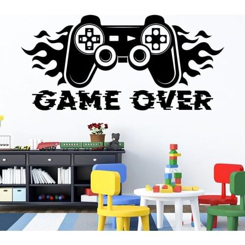 Gamepad Game Over Wall Decals Removable Gamer Zone Decor Vinyl Stickers Wallpaper Home Decoration Mural Decal Boys Gift G737