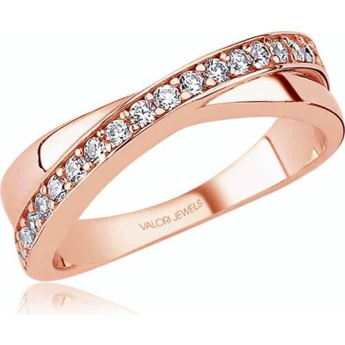 Valori Jewels Twisty Chic, Zirconia White Gemstone, Rose Gold Plated, Sterling Silver Ring
