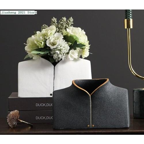 Chinese Style Creative Vase Modern Ceramic Decoration Tunic Simulation Flower Pot Decoration Porch Living Room Handicraft Statue