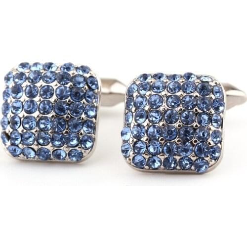 Square blue beautiful high-end crystal cufflinks French shirt mens cuffs popular decorations suitable for party banquets suits