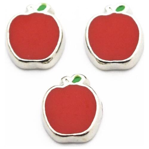 Hot Sale 10pcs/lot Metal Enamel Apple Floating Charms For Living Glass Memory Floating Lockets Pendant Necklace DIY Jewelry