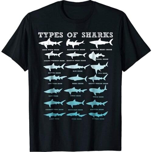 2019 Men T Shirt Fashion 21 Types of Sharks Marine Biology T-Shirt T-Shirt
