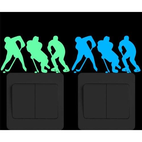 Hockey Players Glow in the Dark Switch Sticker Cartoon Luminous Sports Vinyl Wall Sticker Home Decor Children Bedroom DIY Decal