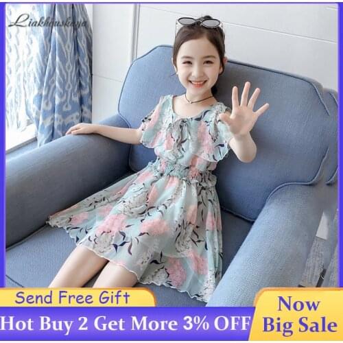 2019 New Girl Dress Summer Sleeveless Chiffon Kids Dress Korean Bow Lace Flower Dress Children Princess Birthday Party Dress