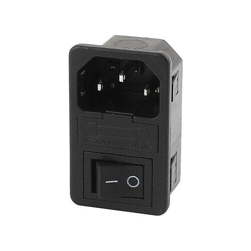AC 250V 10A 4 Terminals Black Rocker Switch Inlet Power Socket w Fuse Holder