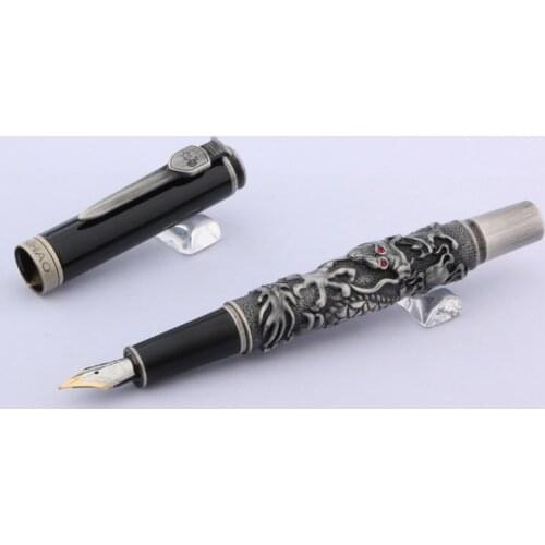Fountain Pen Jinhao Gray Red Dragon Metal Gift Golden Medium Nib