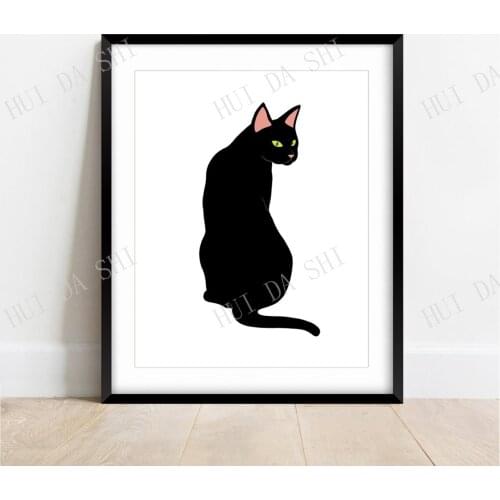 Black Cat Print, Wall Art Poster, Art Print Peeking Cat, Funny kitchen poster, Modern art cat print, Wild cat print