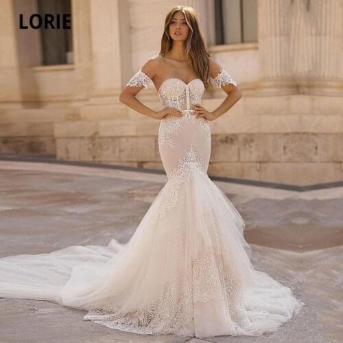 LORIE Luxury Mermaid Wedding Dresses Lace off the Shoulder Wedding Gown Boho Bridal Dress with Seperate Sleeves Custom Made