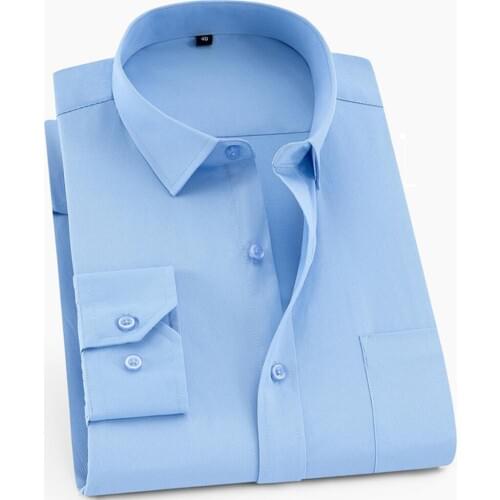 6XL 7XL 8XL 9XL Mens Long Sleeve Lapel Blue Shirt 10XL 11XL 12XL 13XL 14XL Business Casual Office Professional 8 Color