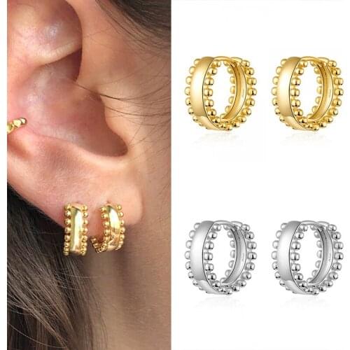 925 Silver Ear Buckle Beads Hoop Earring for Women Minimalist for Gold Silver Earrings Fashion Females Daily Jewelry Accessories