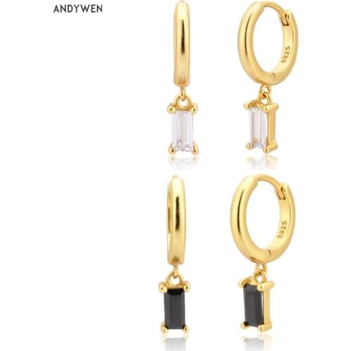 ANDYWEN 925 Sterling Silver Gold Clear Black Red Zircon Circle Drop Earring Women Luxury Women Fine Jewelry Rock Punk Piercing