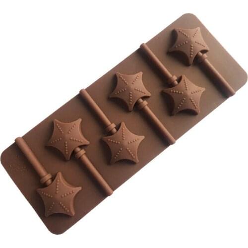 6 Cavity Star Silicone Lollipop Mold Chocolate Sugar-tablet Mode with 6 Rod XG722