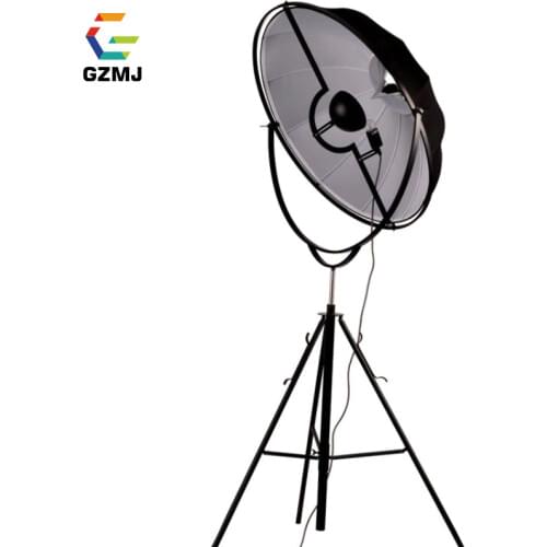 GZMJ Modern Metal Satellite Floor Lamp Black White Flower Fabric Lampshade Tripot Standing Lamp Studio Foyer Study Floor Lamps