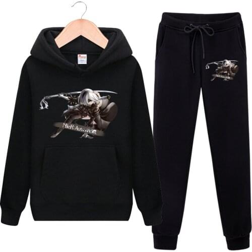 Hot Game NieR Automata YoRHa No. 2 Hooded Sweatshirts Thin Hoodies Cool Pullover Coat Jacket +Casual pants for Anime Cosplay