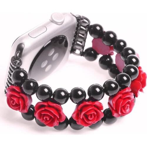 Rose-shaped Carving Agate Fashion Strap for iWatch 38/42/40/44mm Women Elegant Bracelet for Apple Watch Band Series 6/5/4/3/2/SE