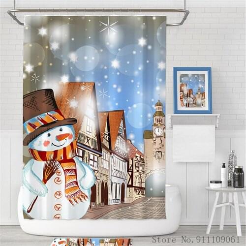 Cartoon Christmas Style Shower Curtain Digital Printed Polyester Fabric Waterproof Bathroom Decorative Partition Shower Curtain