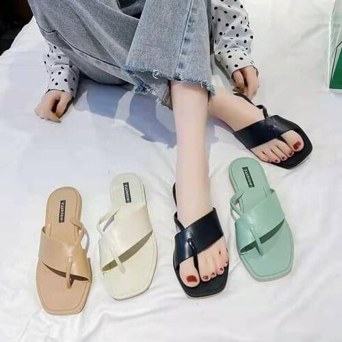 Candy-colored Womens Slippers New Style Ladies Slippers Flat Shoes Casual Sandals Flat Square Toe Beach Slippers WomenSlippers