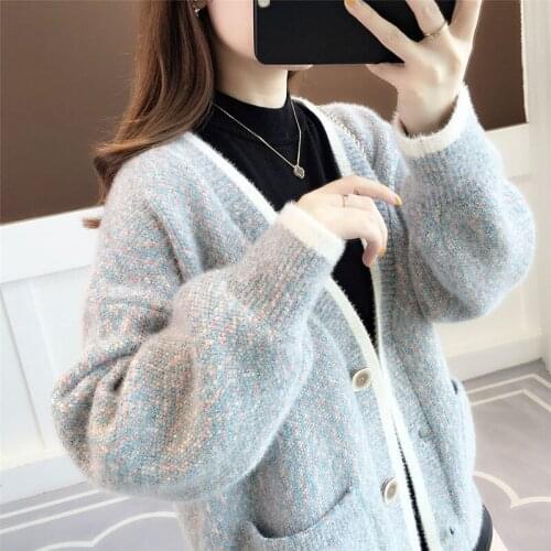 Women 2021 Spring Autumn New Korean Solid Color Cardigan Coats Female Loose Knitted Sweater Jackets Ladies Warm Jumpers T451