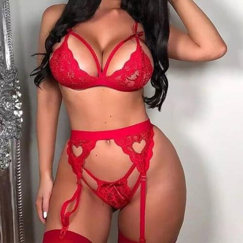 European And American Women Lace Lingerie Sexy Sleepwear Bandage Bra Brief Garter G-string Underwear Babydoll