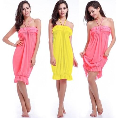 2021 New Fashion Ladies Breathable Mesh Ruffled Slim Solid Color Beach Holiday Dress