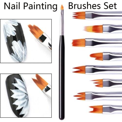 3/8Pcs Acrylic Nail Brush Flower Drawing Pen Nail Painting Brush Gradient Design Wood Handle Manicure Nail Art Polish Pen Tool